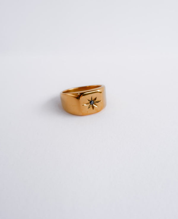 Blake Rhinestone Signet Gold Ring