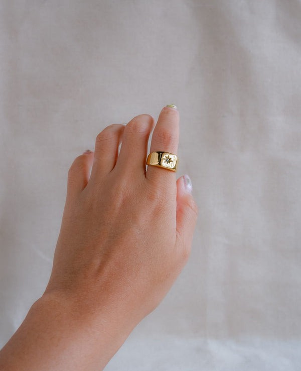 Blake Rhinestone Signet Gold Ring